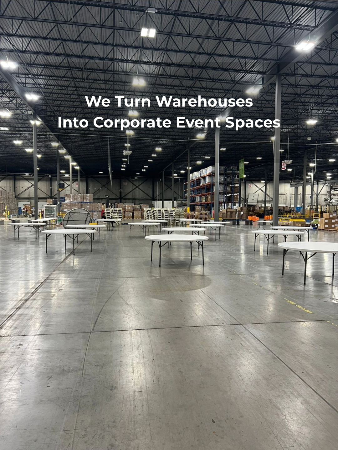 Warehouse transformed into a corporate event space by Mosaic Event & Party Rentals